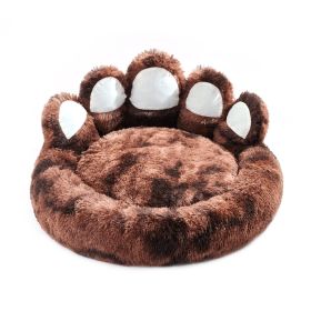 Thickened Warm Kennel For Pets With Bear Paw Shape House - Teddy Kennel With Removable Washable Cat Fluffy Dog Bed Mat For Deep Sleeping - Keeping War (Option: Khaki-M 60cm)