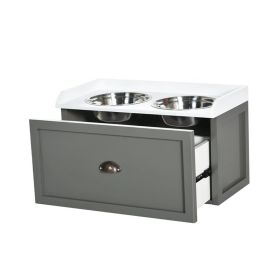 Elevated Dog Bowls Stand with 2 Stainless Steel Bowls (Color: gray, Type: Pet Supplies)